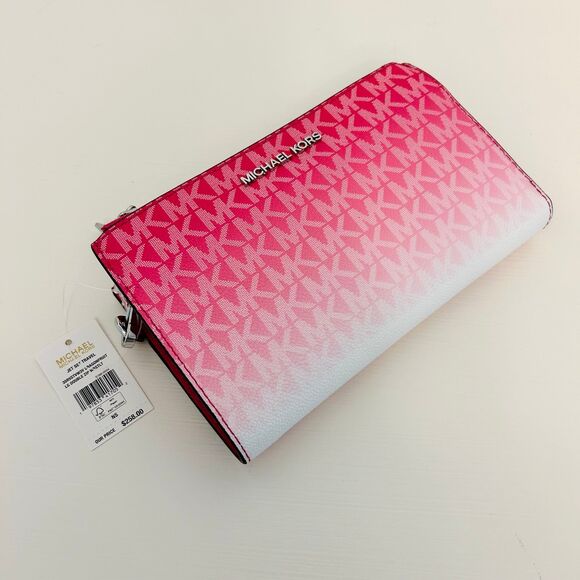 Michael Kors Wallet Jet Set Large Ombré Signature Logo Wristlet dragonfruit - Picture 3 of 4